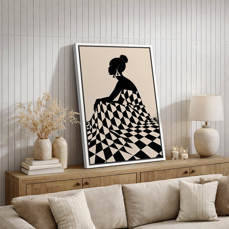 Art de femme géométrique minimaliste, images de salon, impression sur toile encadrée, impression numérique, Cadre blanc
