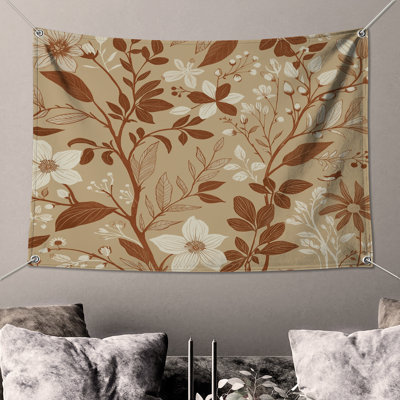 Beige Floral Botanical Wall Tapestry - Floral Wall Decor
