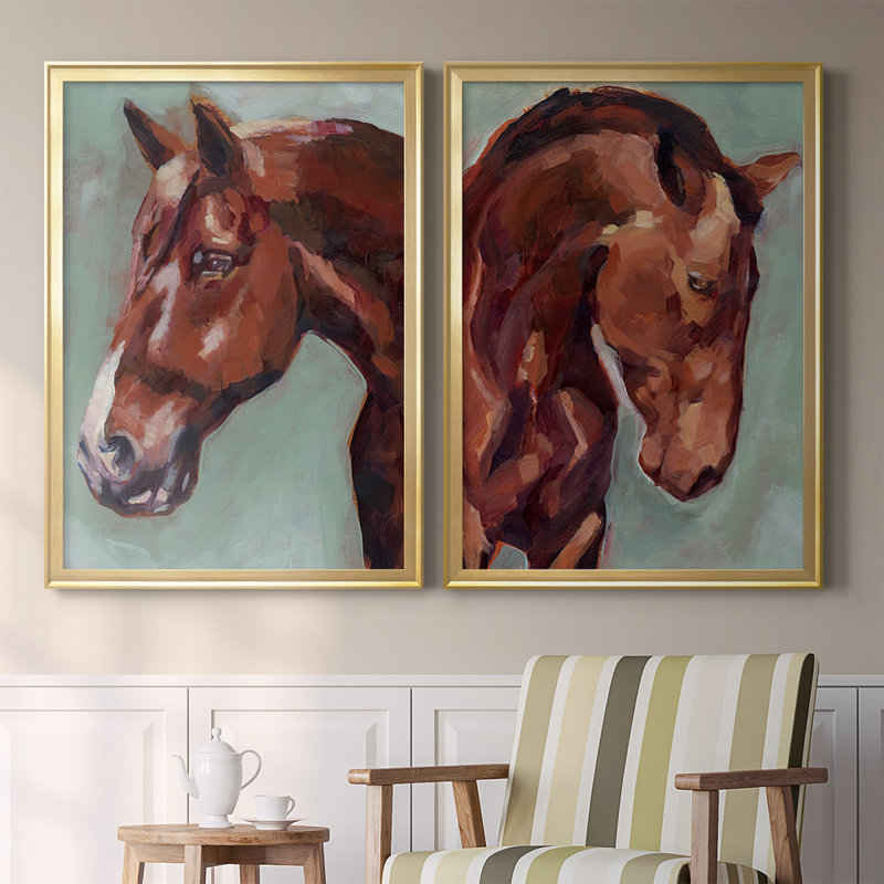 Peinture par numéro cheval I, toile encadrée de qualité supérieure - prête à être accrochée, Or