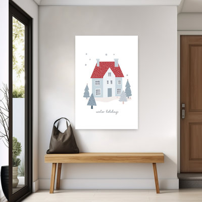 Cozy Winter House Peaceful Serene Abstract Landscape Tree Wall Art Print 1 Piece Wrapped Canvas Wall Art