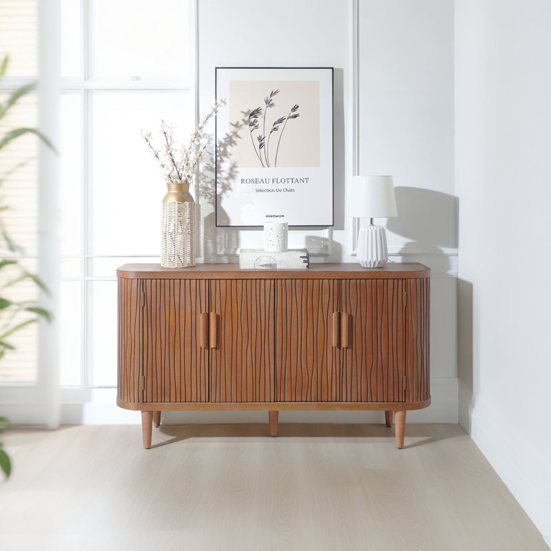Buffet moderne à motif de vagues à quatre portes, Brun