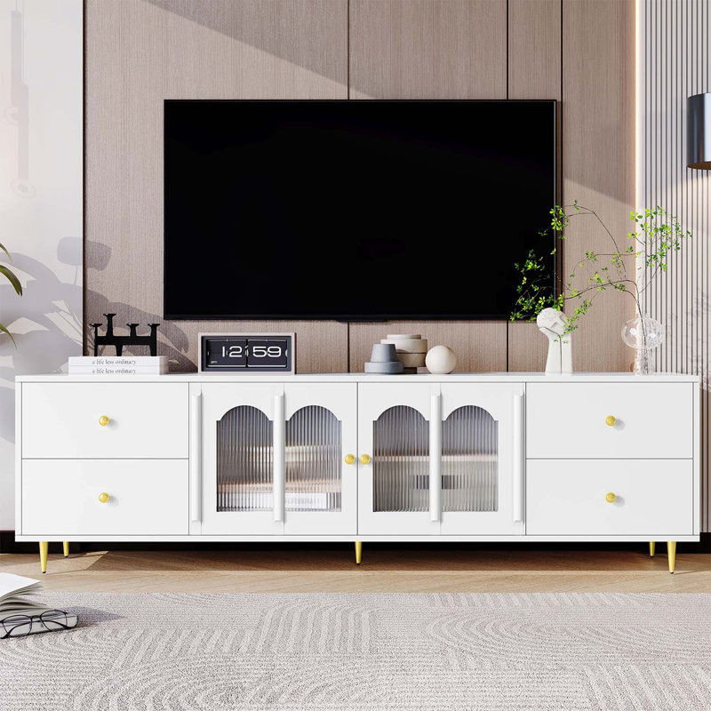 Console moderne 70,9 po pour téléviseur de 75 po ou moins, Blanc / Doré, Blanc