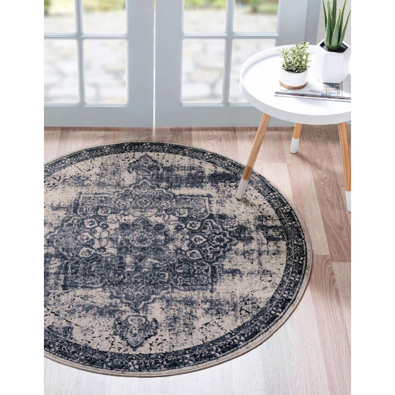 Tapis transitionnel de couleur ivoire Parrado, Rond 4 pi