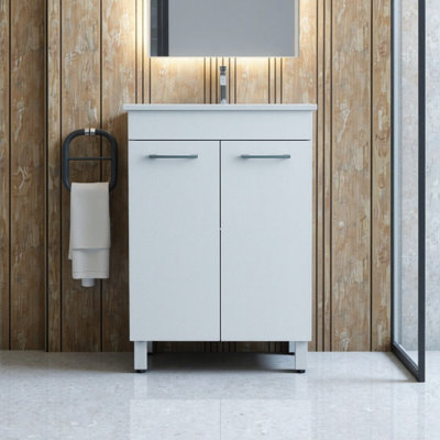 Ensemble de meuble-lavabo de salle de bain compact de 24 po avec lavabo en céramique, portes à fermeture en douceur et tablette réglable - solution de rangement tout-en-un