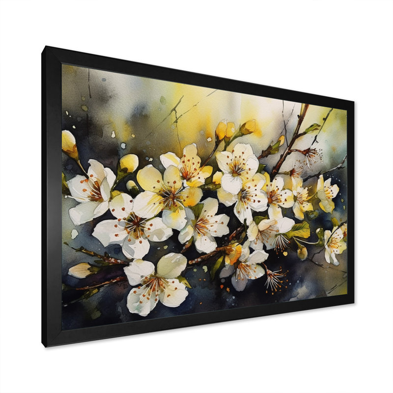 Mélodie du pommier Rozine sur toile, Cadre photo noir, H 12 po x l 20 po x P 1 po