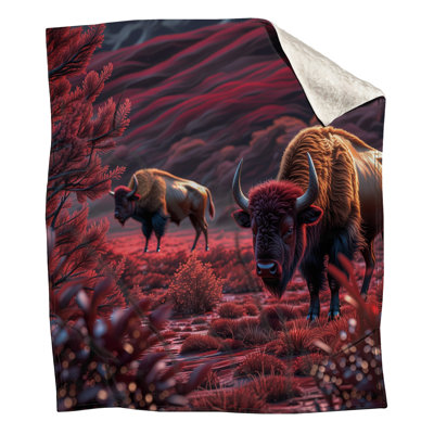Bison In Red Landscape Blankets