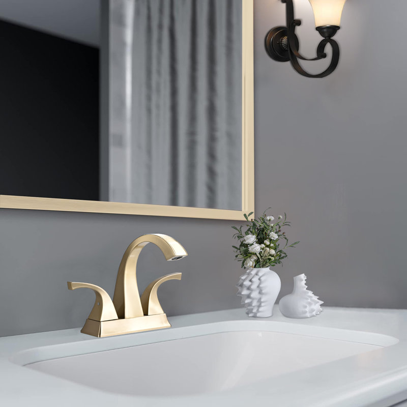 Centerset 2-handle Bathroom Faucet with Drain Assembly, Brushed Gold