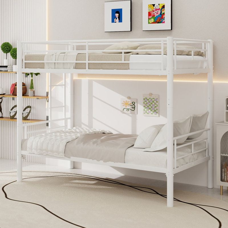 Madison Convertible Metal Bunk Bed Frame with Ladder & Guardrails, White
