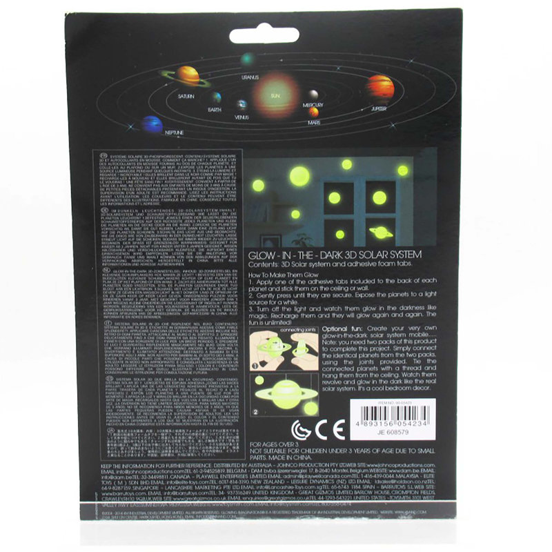 4M: Glow: Système solaire 3D - Système solaire complet Glow-In-The-Dark, adhésifs muraux et plafonniers à charge légère, pattes adhésives, décoration de chambre d'enfant