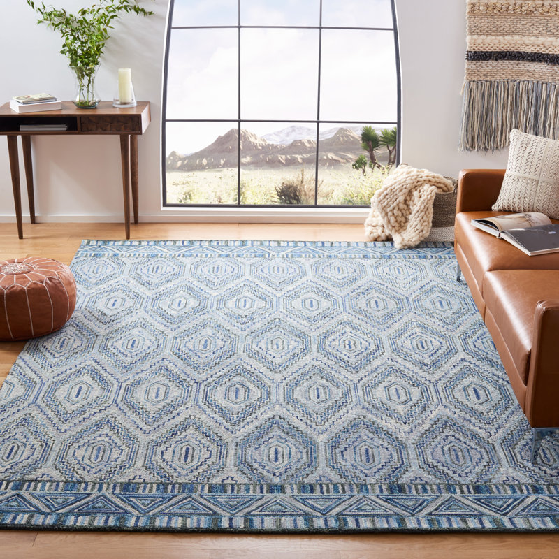 Tapis gris / bleu marine en laine touffeté à la main Deyoung, Rectangle 4 pi x 6 pi