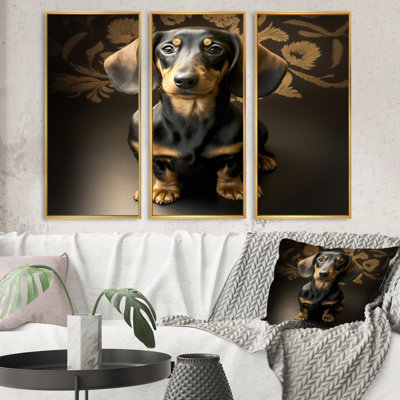 Portrait d'un teckel glamour noir V Portrait d'un teckel glamour noir V - 3 pièces, reproduction sur toile