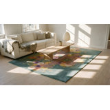 Artistic Antique Teal Color Floral Pattern Chinese Art Deco Rug