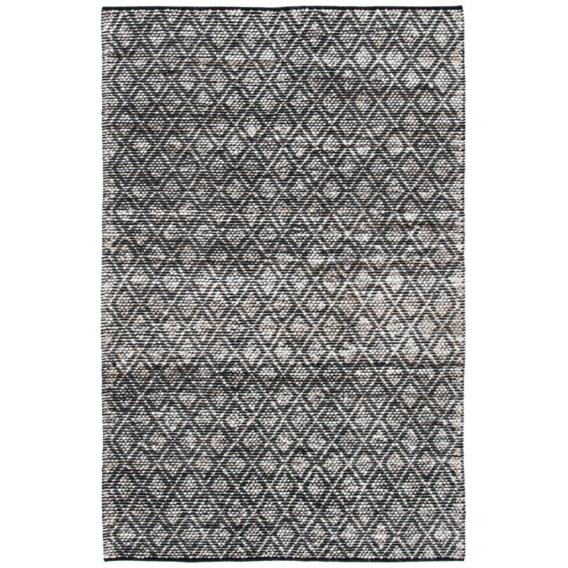 Natura Hand Woven Wool/Cotton Geometric Rug in Black/Ivory, Rectangle 8' x 10'