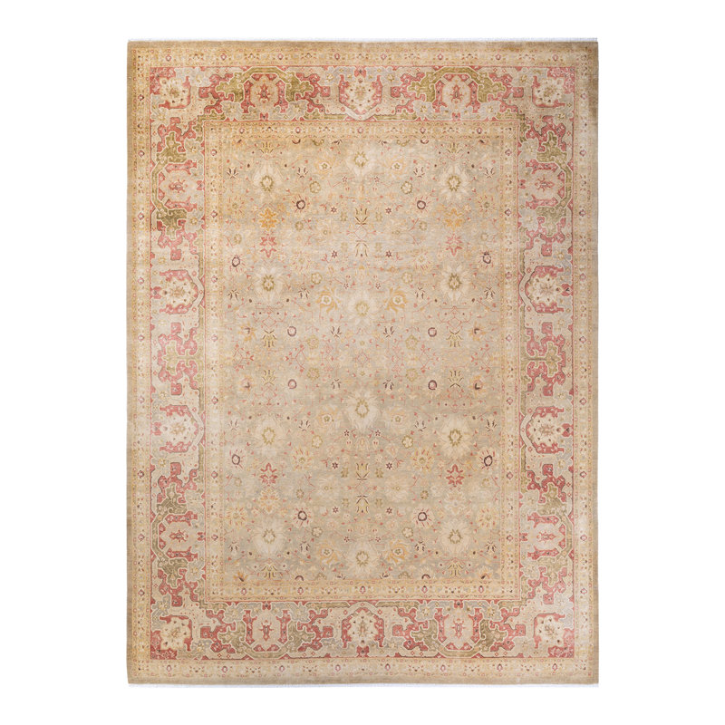Tapis gris clair en laine noué à la main de conception unique 8 pi x 10 pi 10 po Hayner