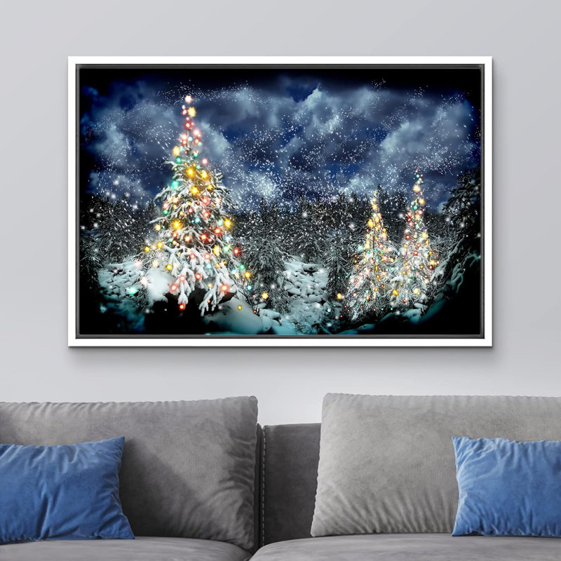 Célébration de Noël, impression, H 24 po x l 36 po, Reproduction avec cadre flottant, Blanc