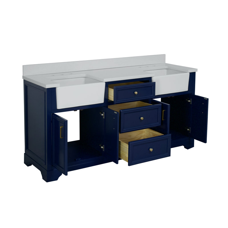 Ensemble de meuble-lavabo double 72 po Emiliano, Quartz, Bleu royal