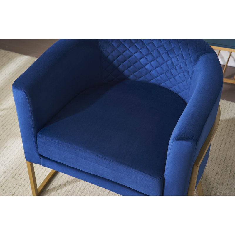 Chaise rembourrée avec support en métal doré, Velours bleu