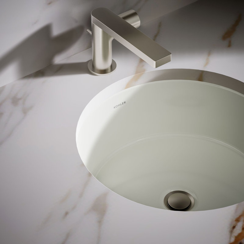 Verticyl Ceramic Vitreous China Circular Undermount Bathroom Sink with Overflow, Dune