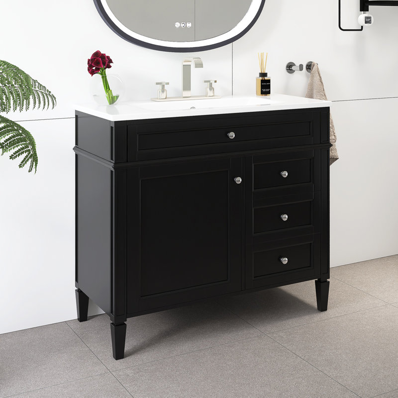 Meuble-lavabo sur pied 36 po avec lavabo en résine, Argent argent