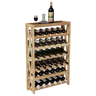 Solid Wood Wine Bottle Rack - 6 Tier 36 Bottles with Tabletop