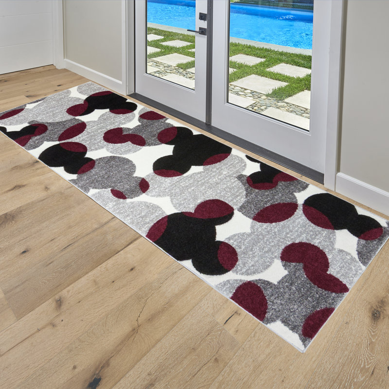 Handmade Red and Gray Geometric Tufted Kids Runner Rug