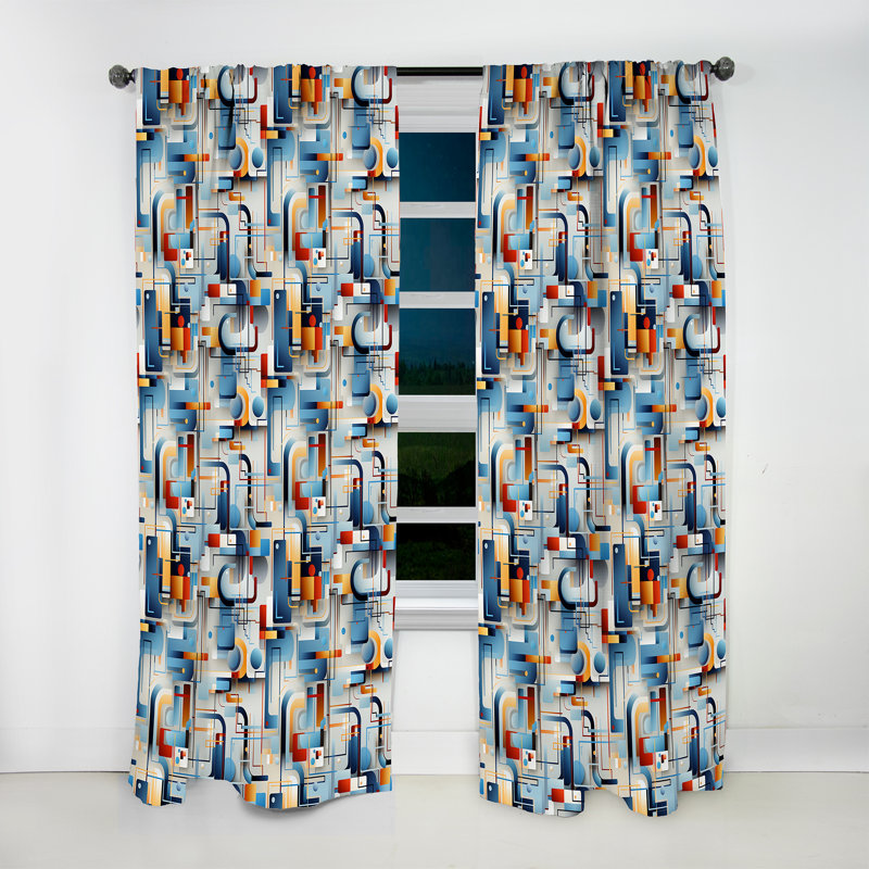 Motif bleu Metropolis Matrix - Rideau abstrait - Rideau géométrique obscurcissant - 1 panneau, L 52 po x L 120 po