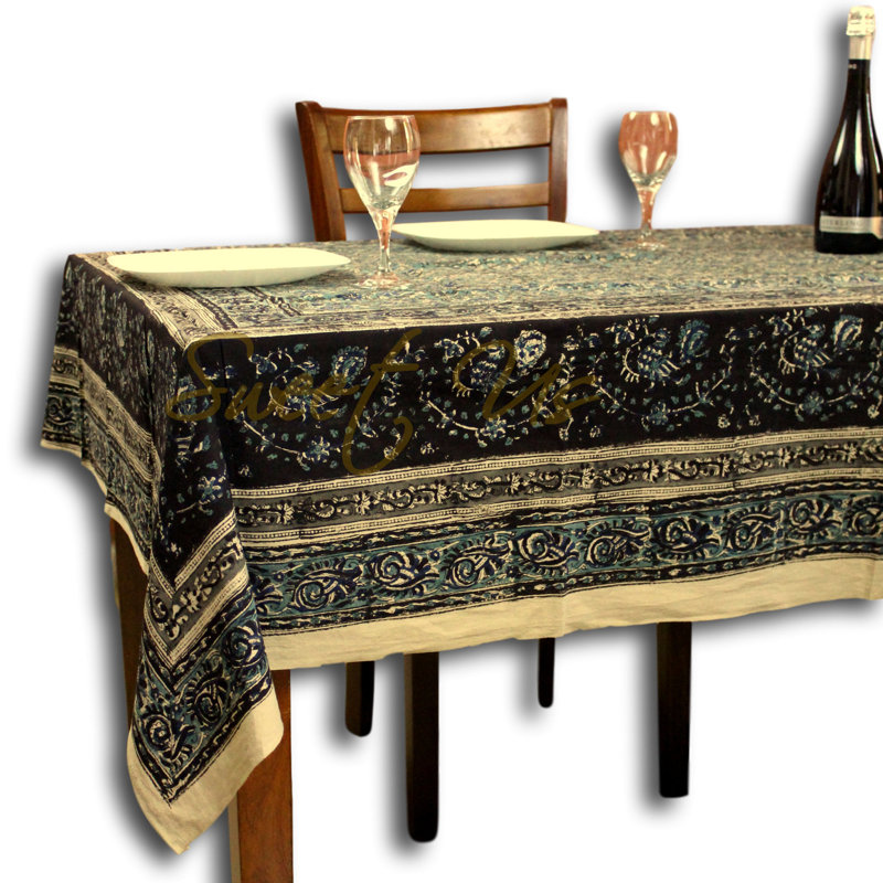 Nappe en coton à motif de teinture végétale, L 104 po x l 70 po, Bleu