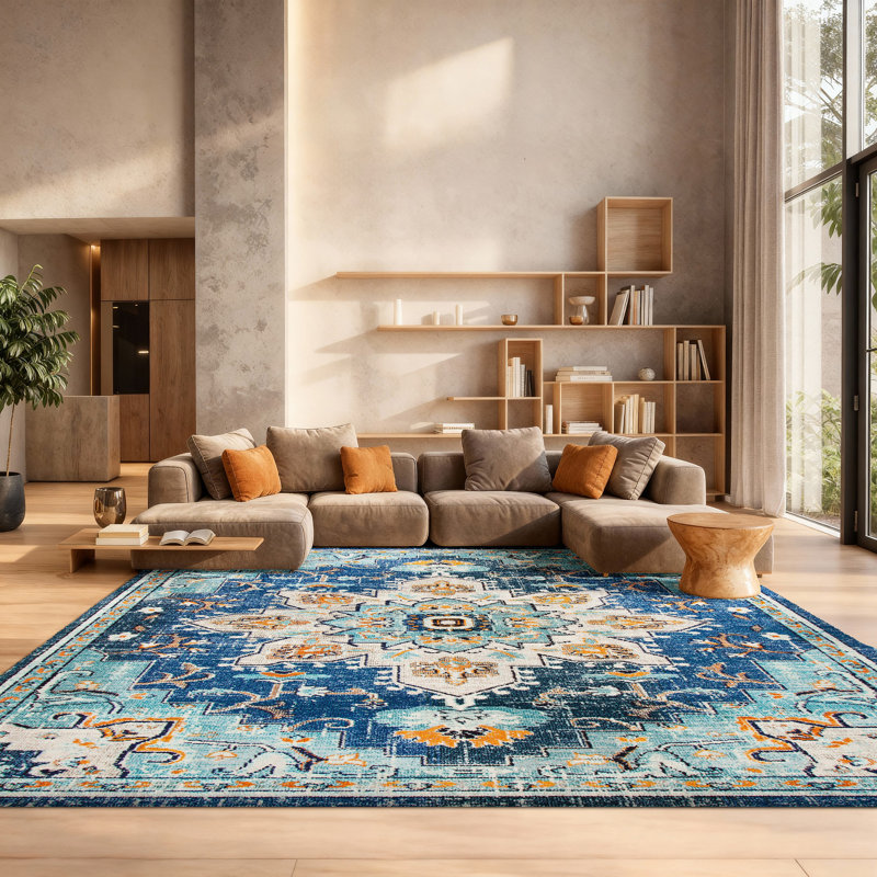 Tapis oriental bleu / bleu clair Felty, Rectangle 8 pi x 10 pi