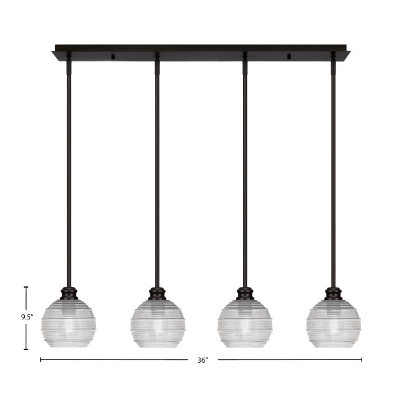 Luminaire suspendu linéaire 4 lumières avec verre de 6 po Edge, Espresso, Nervuré transparent