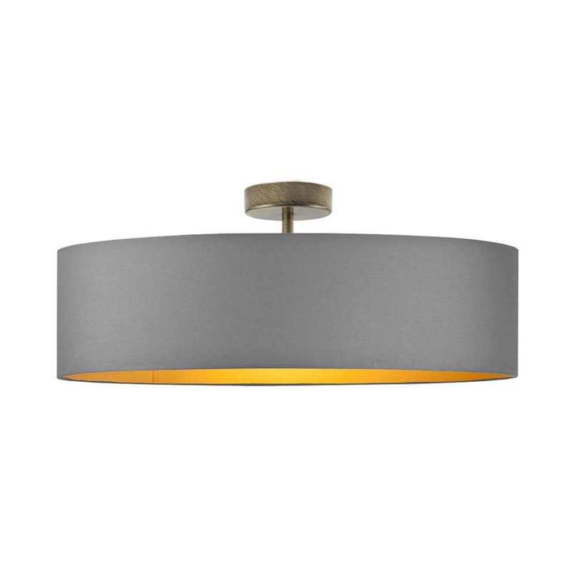 Sundquist Fabric Semi Flush Mount, Gold, Grey