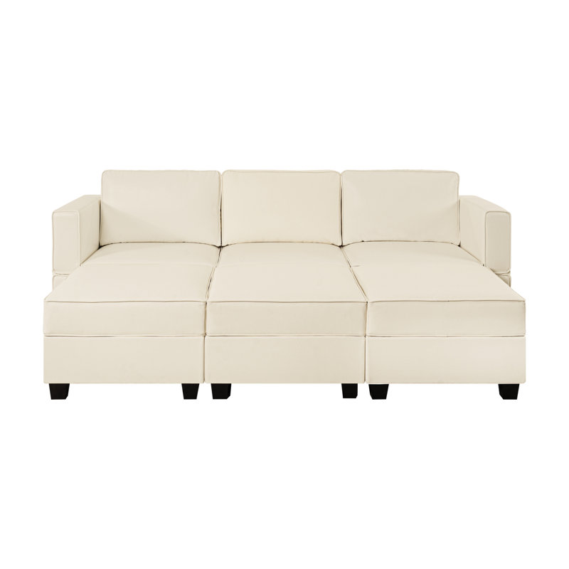 Canapé modulaire en cuir 3 places Shealene, Cuir respirant beige