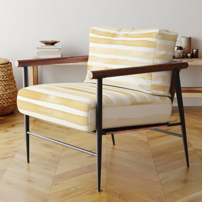Chaise d'appoint moderne - Fauteuil jaune pâle à lignes dorées