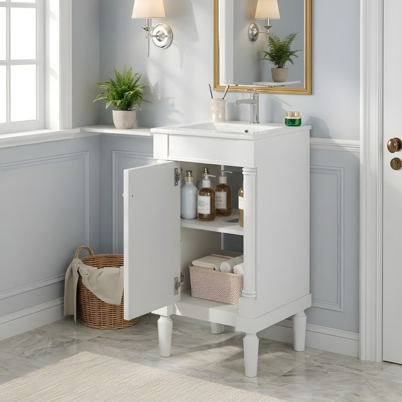 Petit meuble-lavabo avec lavabo en céramique, Blanc