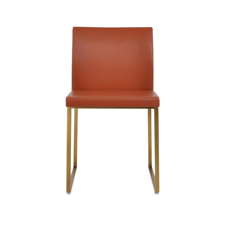 Aria Metal Upholstered Back Dining Chair, Brass, Brick PPMS Leatherette