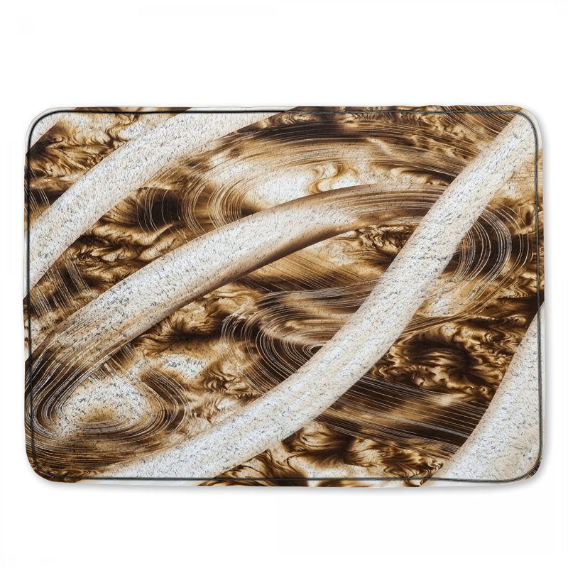 Swirls Bath Mat Abstract Bathroom Decor Modern, Single - 24" L x 17" W, Brown/White Geometric