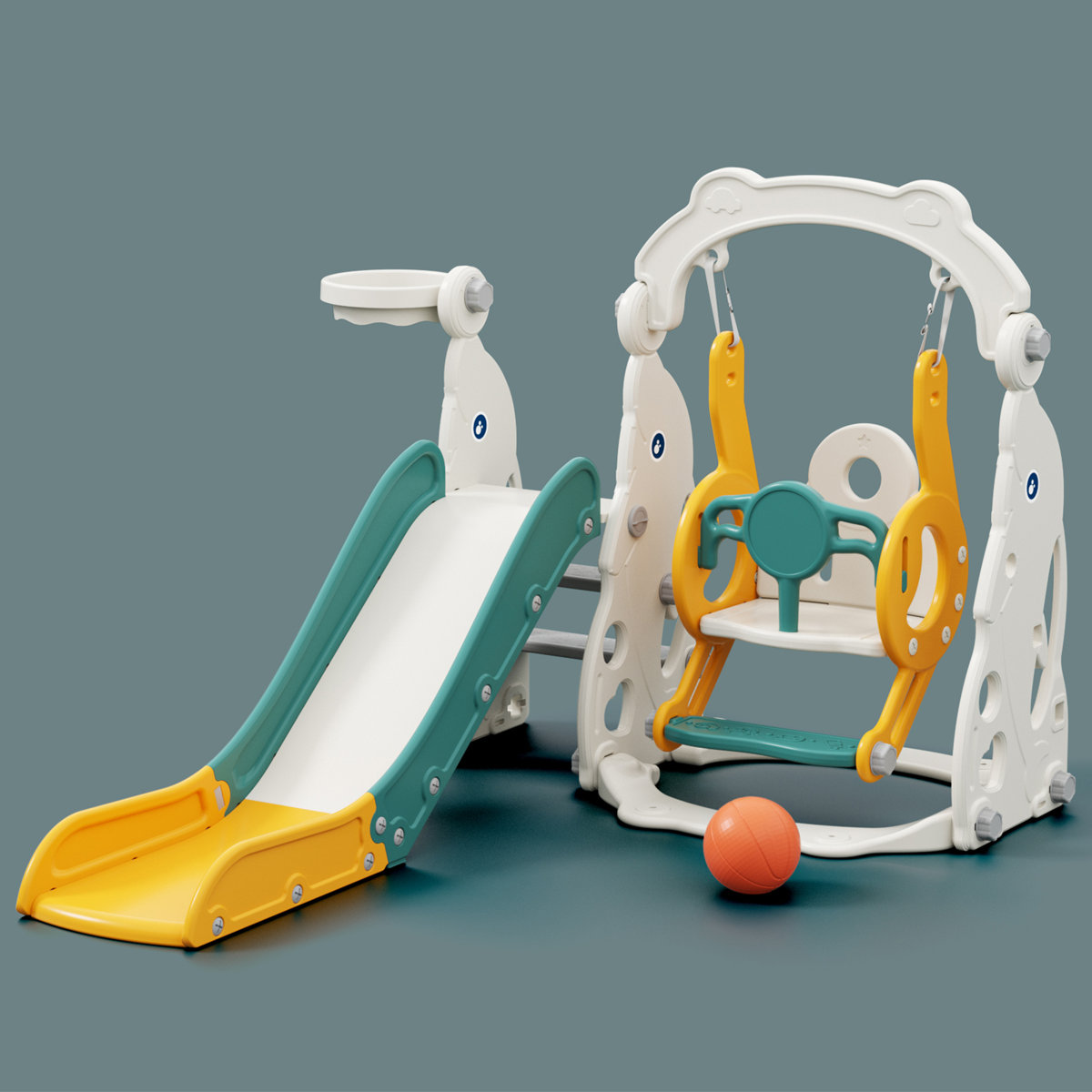 EastVita 7 In 1 Toddler Slide And Swing Set, Kids Freestanding Slide Climber With Swing And Basketball Hoop Soccer Golf And Ring Toss Game Playset - Foto 9