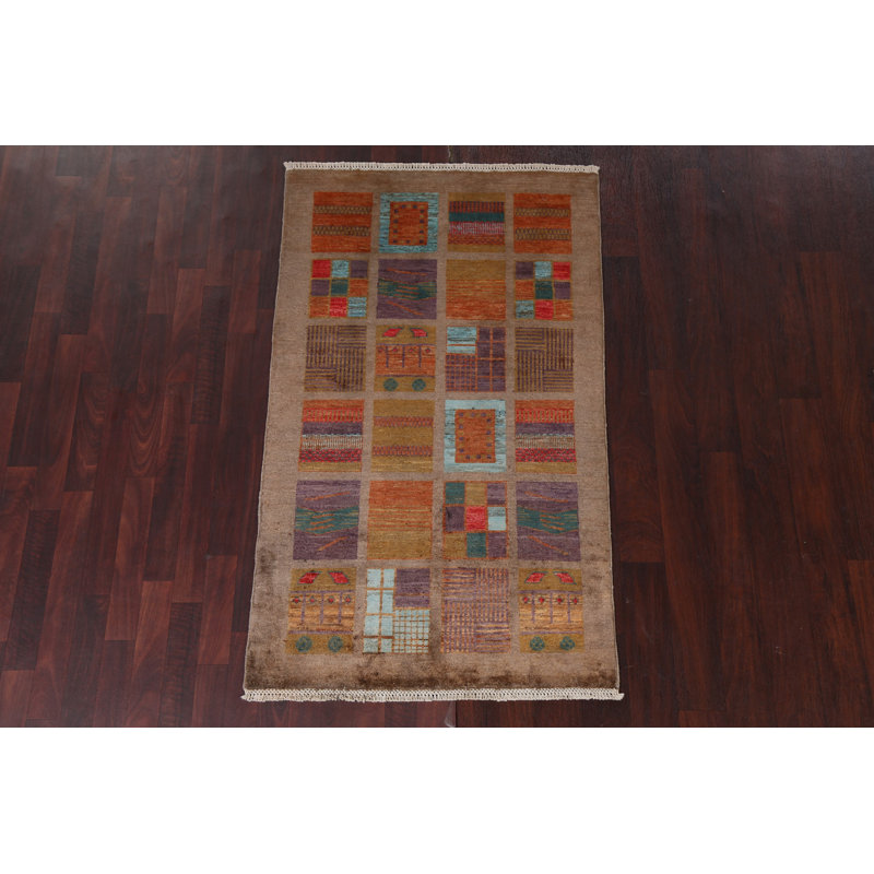 Tapis gris terre fait à la main 3 x 6 Gabbeh