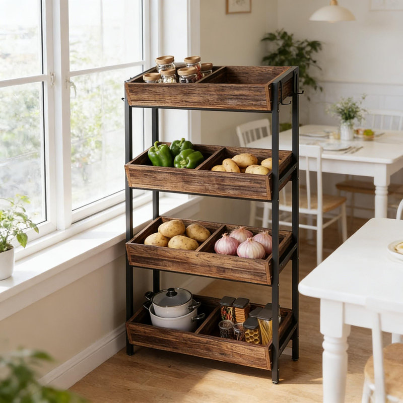 Organisateur de rangement en bois stable et support pour fruits, légumes et vin