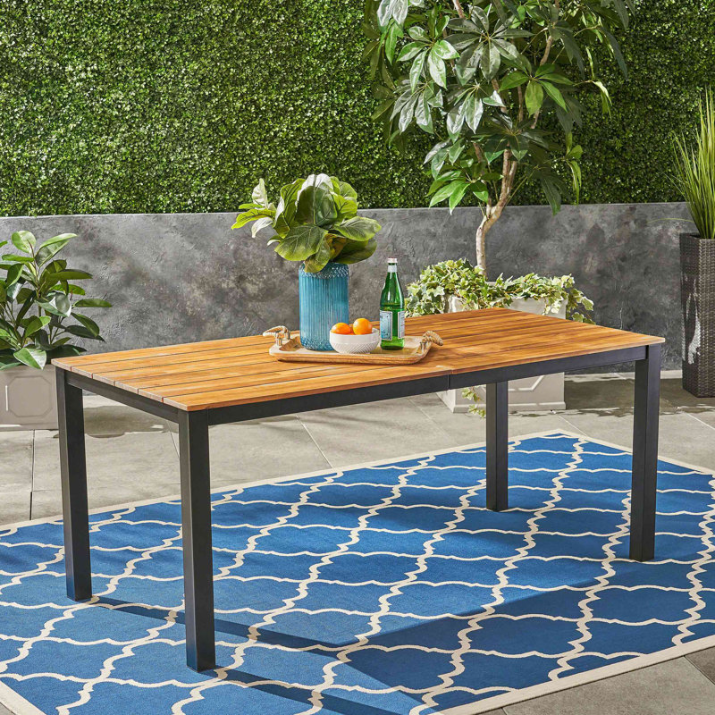 Table de salle à manger rectangulaire pour l'extérieur, table de patio en bois d'acacia de L 71 po, table bistro de ferme pour la cour, le jardin, le bord de la piscine, la terrasse