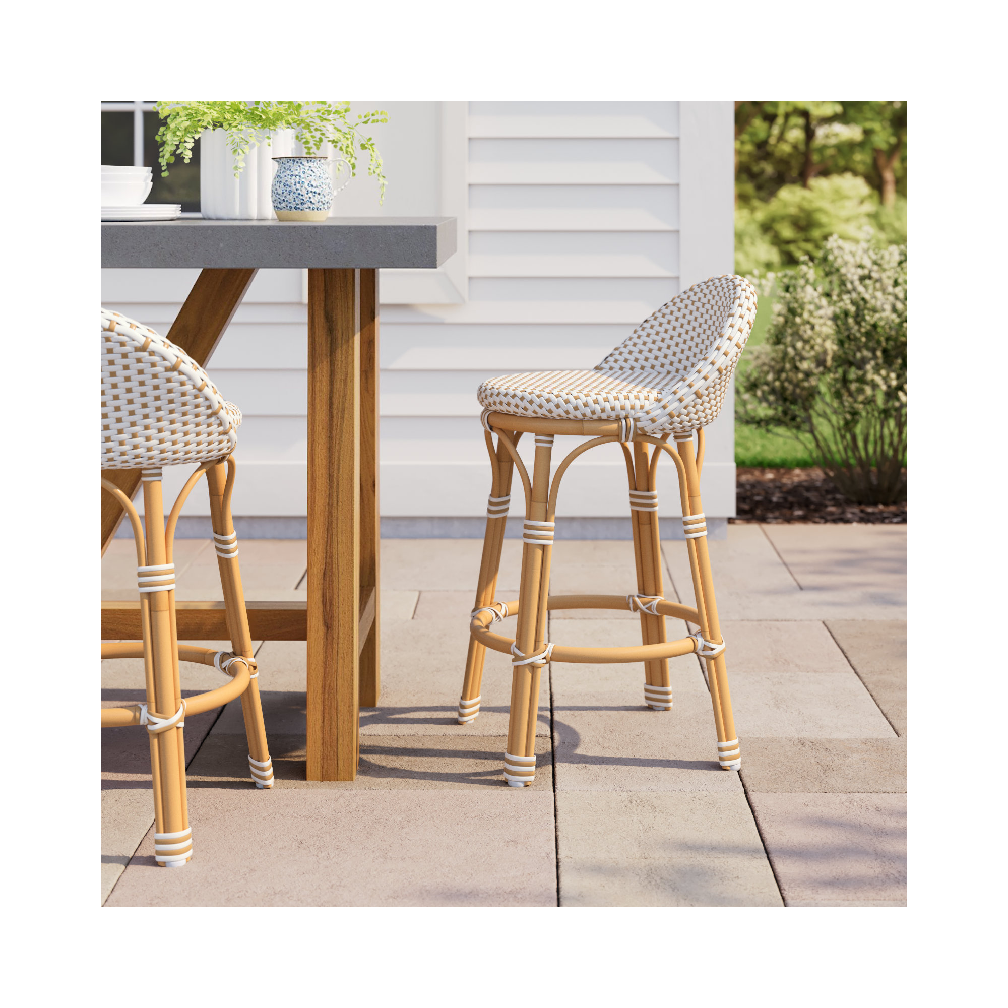 Ellie Woven Stool, White/Beige