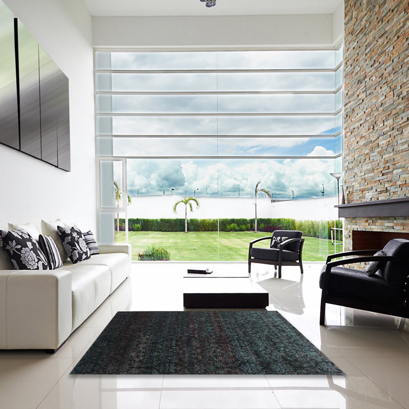 Tapis gris/zone noire contemporaine, Carré 5 pi