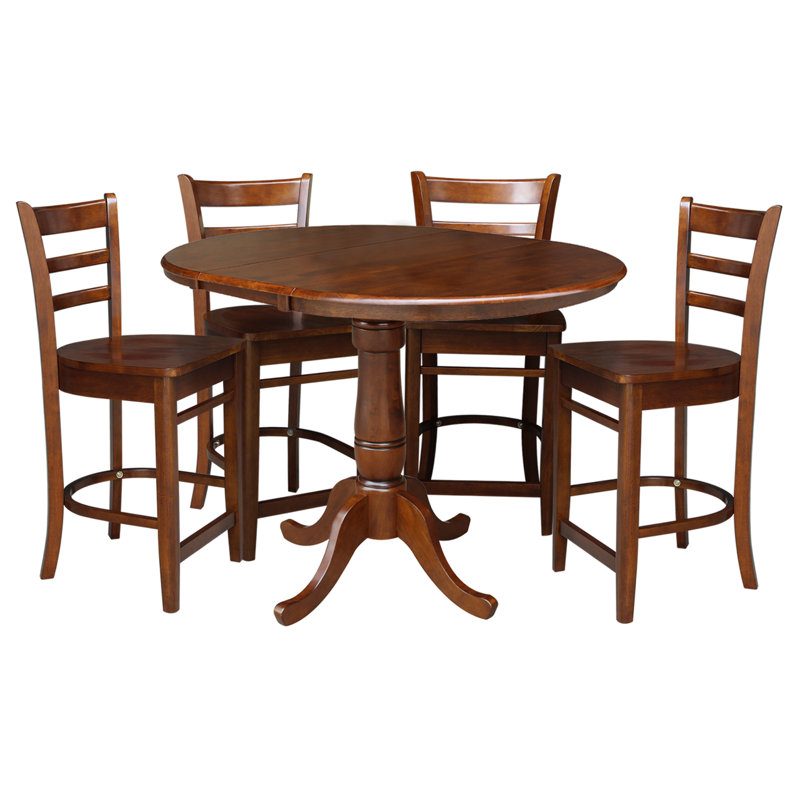 Counter Height Extendable Solid Wood Dining Set, Espresso, 5 Pieces