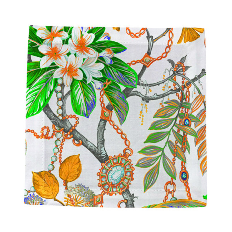Plumeria Natural Hemstitch Cocktail 6" Linen/Cotton Napkin, Tangerine