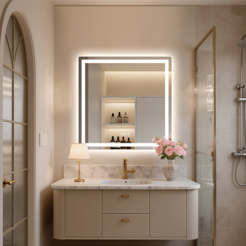 Abbagail LED Bathroom Mirror Bluetooth, Dimmable, Defog, Wall Mount, 36" x 36"