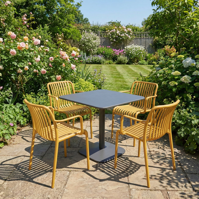 Square 5 - Piece 4 - Person Outdoor Table Set, Grey/Yellow