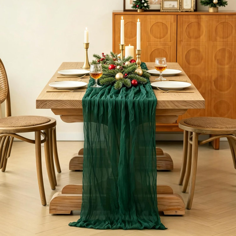 Chemin de table de Noël 3 pièces, chemin de table vert émeraude 10 pi. 35 pi. 120 po, chemin de table rustique rétro pour Noël