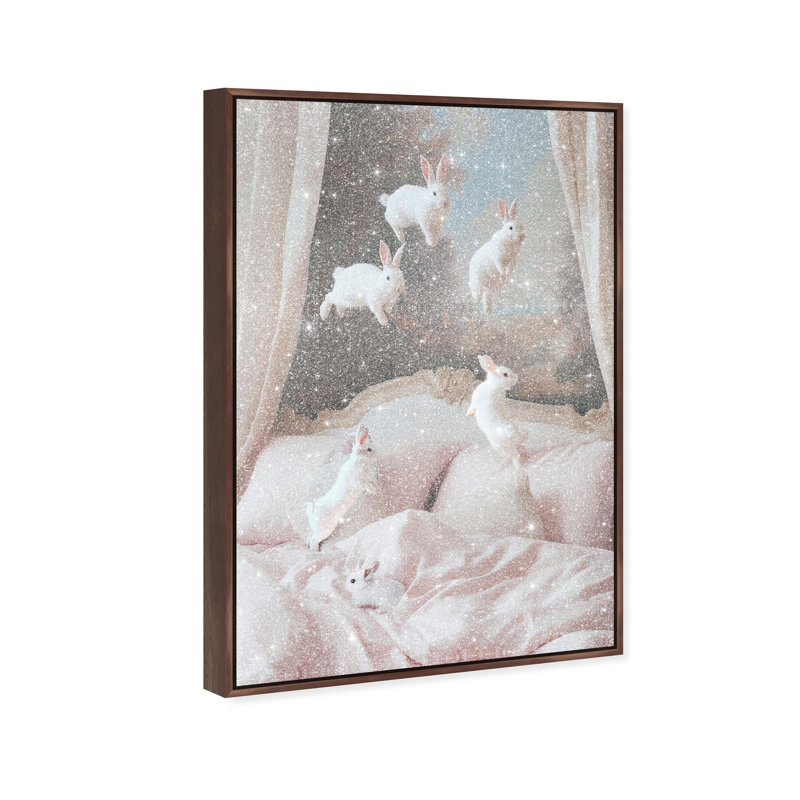 Oliver Gal Leaping Bunnies Animals - Diamond Dust Framed Canvas Art, 36" H x 24" W, Brown