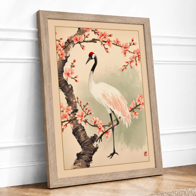 Cranes Beneath Blossom Japandi - Framed Print