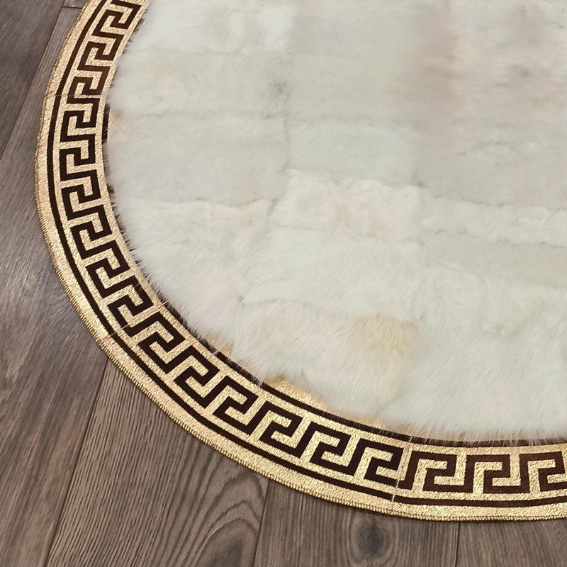 Tapis rond de style toscan rond, tapis rond fait à la main à motif de clé grecque, tapis décoratif rond sur mesure_Round 7 pi