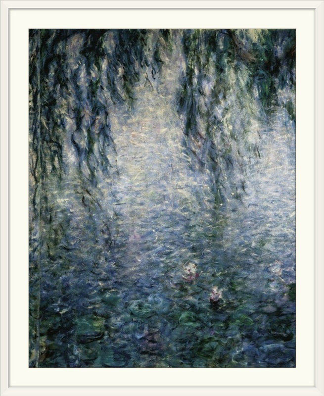 "Claude Monet Morning with Weeping Willows" par Claude Monet, reproduction d'art, H 28 po x l 24 po x P 1 po, Cadre blanc